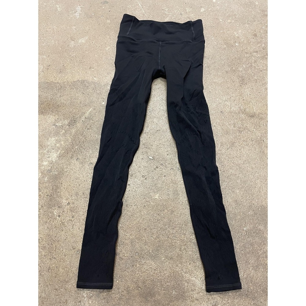 Lululemon Leggings Womens Small Black High Rise Jacquard‎ Knit Yoga Gym Tight